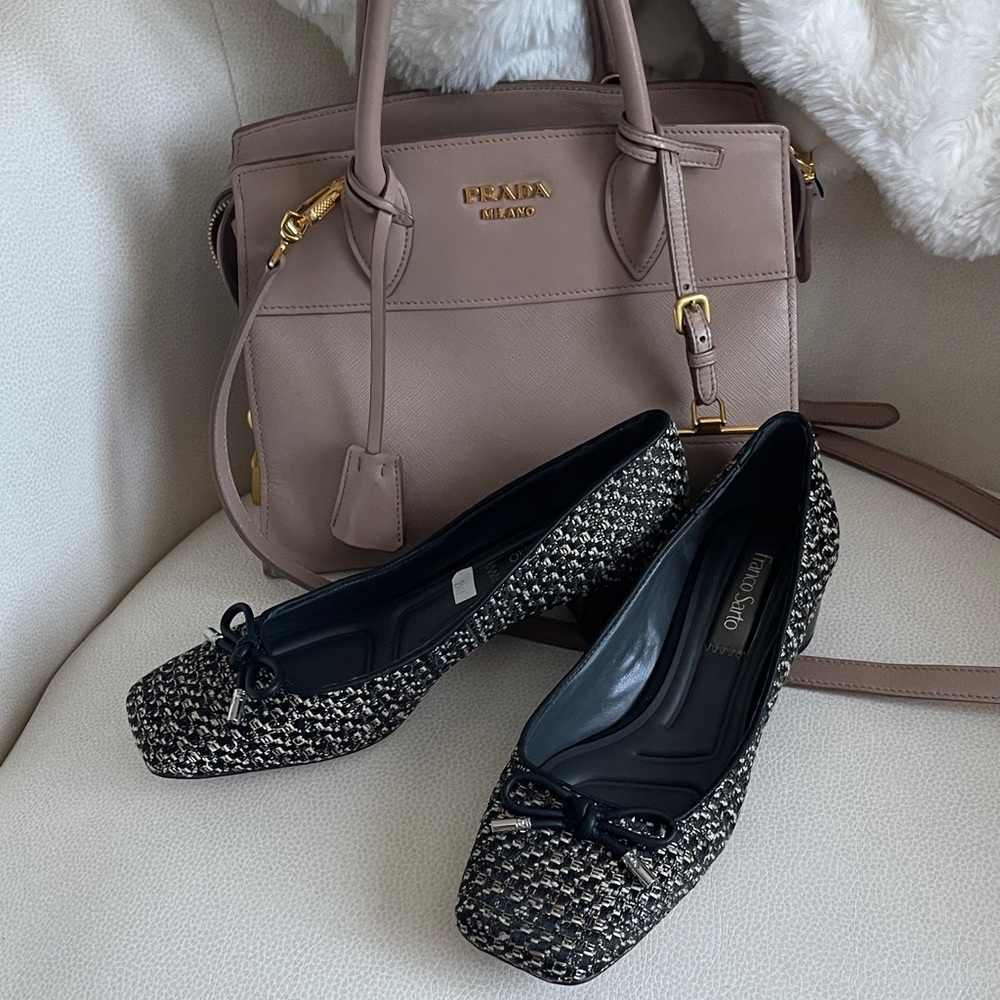 Franco Sarto Natalia Pump Black and Gold Tweed Shoes - Picture 3 of 11